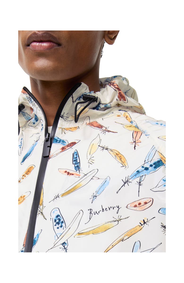 Burberry Feather Print Nylon Hooded Jacket, Alternate, color, Ink Blue