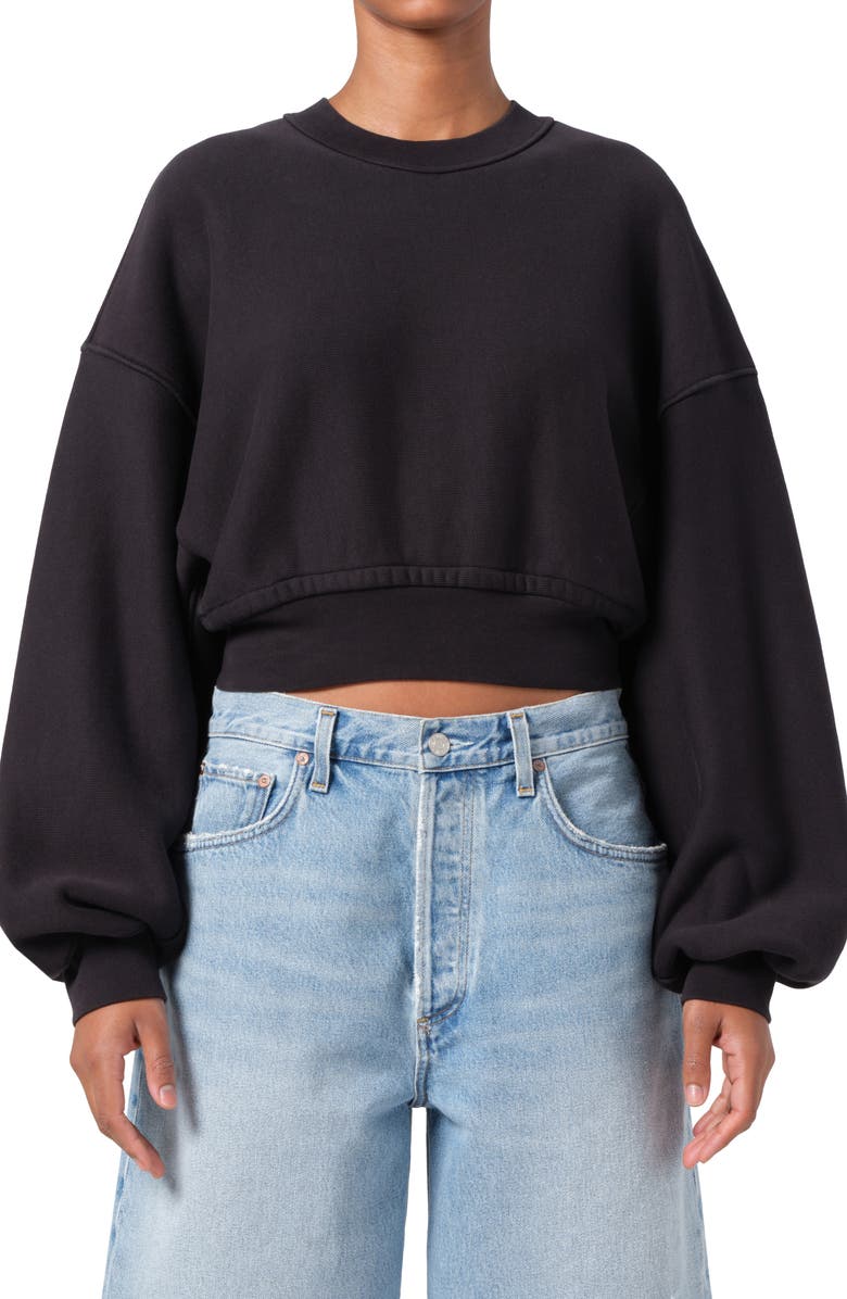 AGOLDE Kit Cotton Fleece Crop Sweatshirt, Main, color, Washed Blk (Blk W/ Wsh Seams)