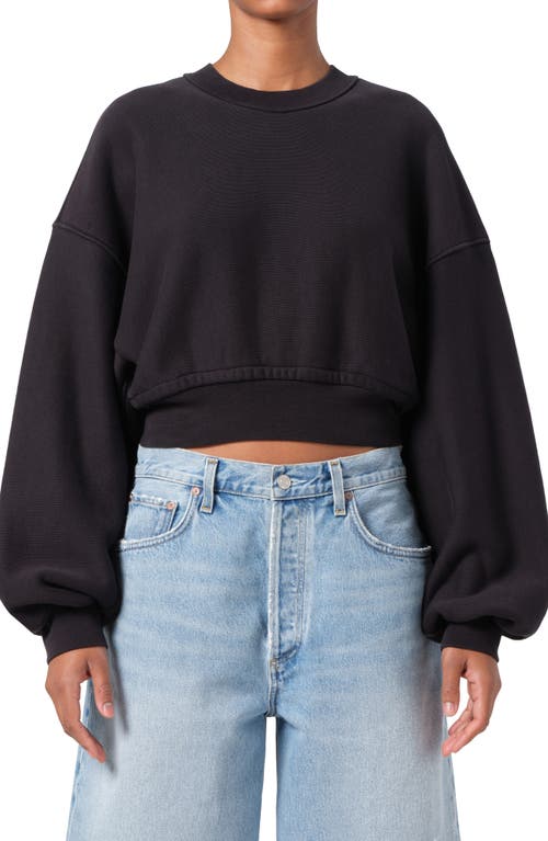 Agolde Mari Cropped Hoodie Marker In Washed Blk (blk W/wsh Seams)