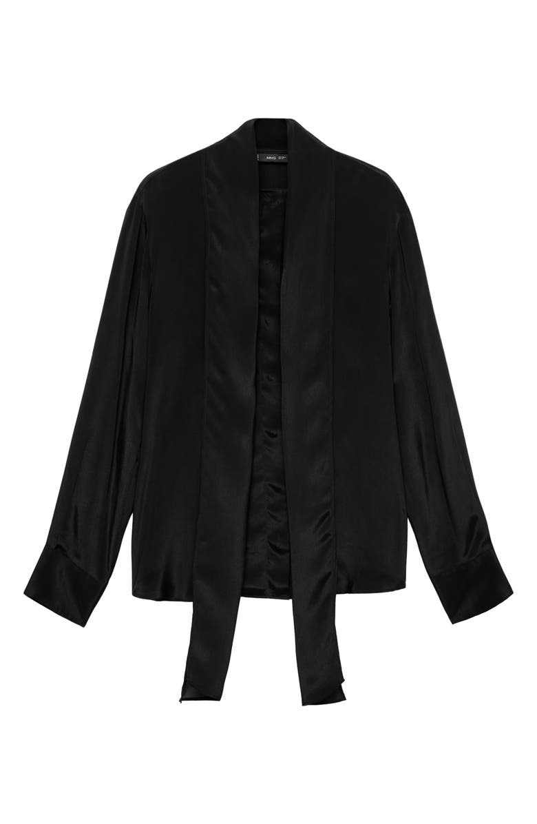 MANGO Tie Neck Satin Shirt, Alternate, color, 