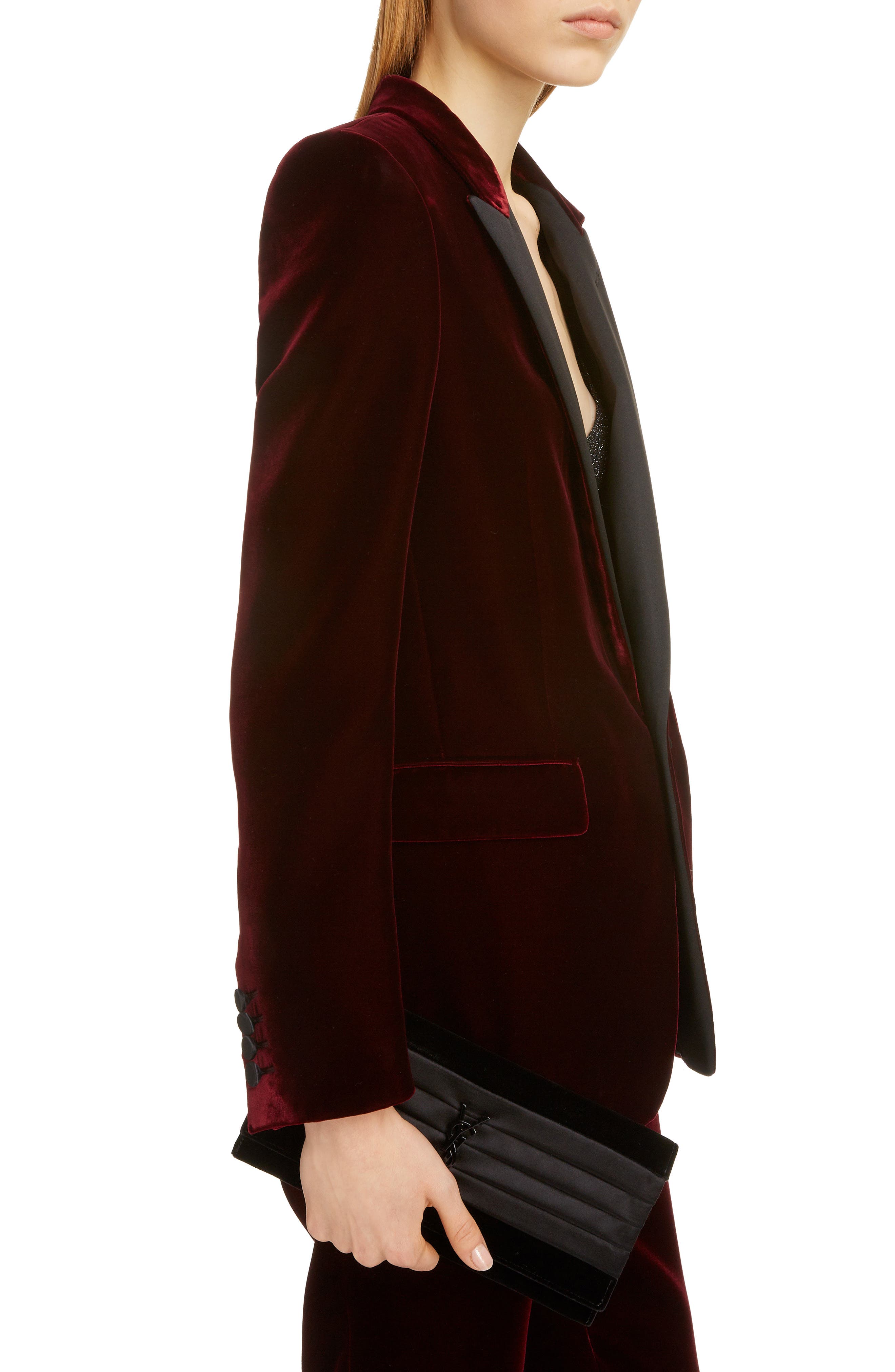 Saint Laurent Smoking Satin & Velvet Clutch, Alternate, color, 