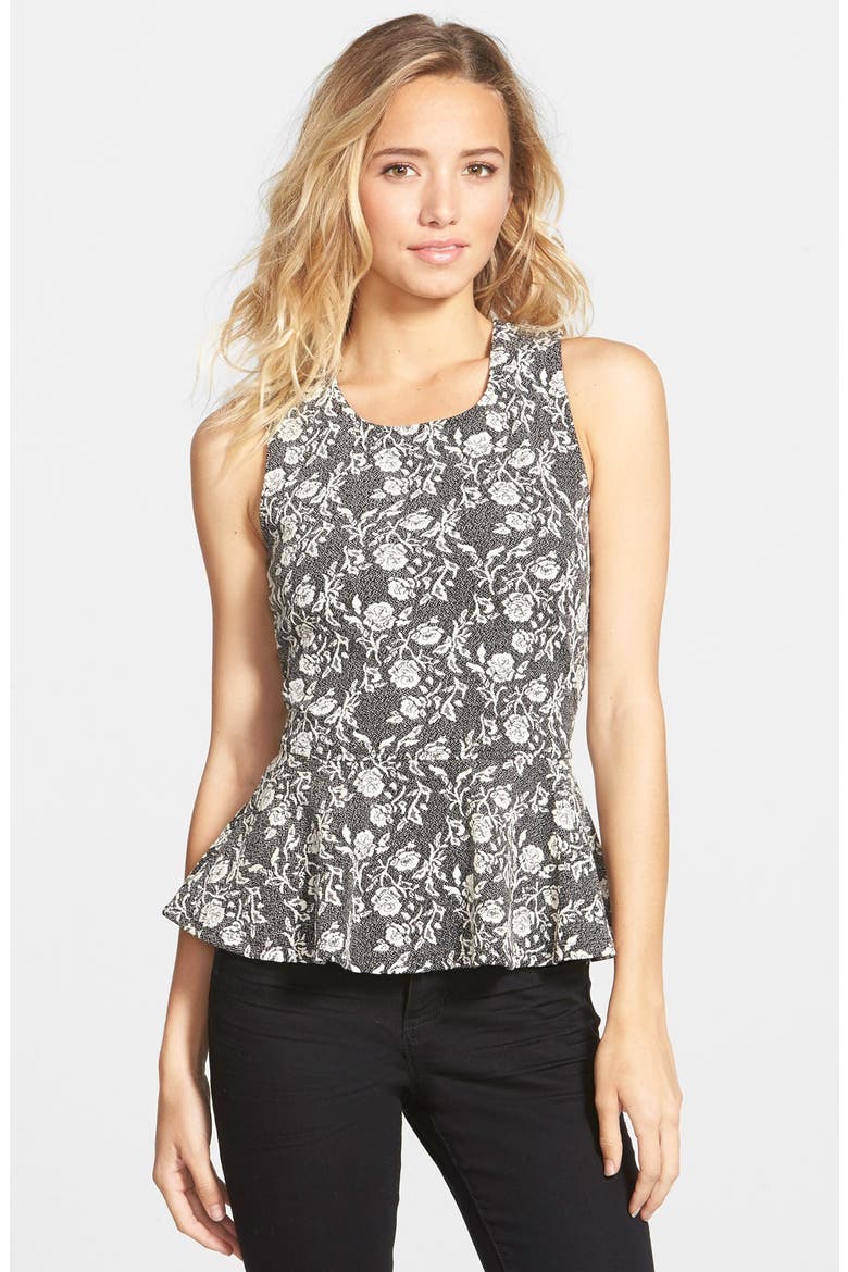 Frenchi® Floral Jacquard Peplum Tank, Main, color, IVORY EGRET