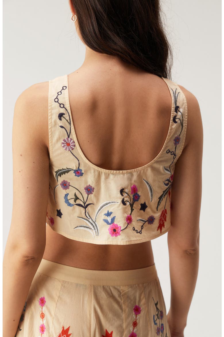 Floral Embroidered Cotton Crop Tank, Alternate, color, ECRU