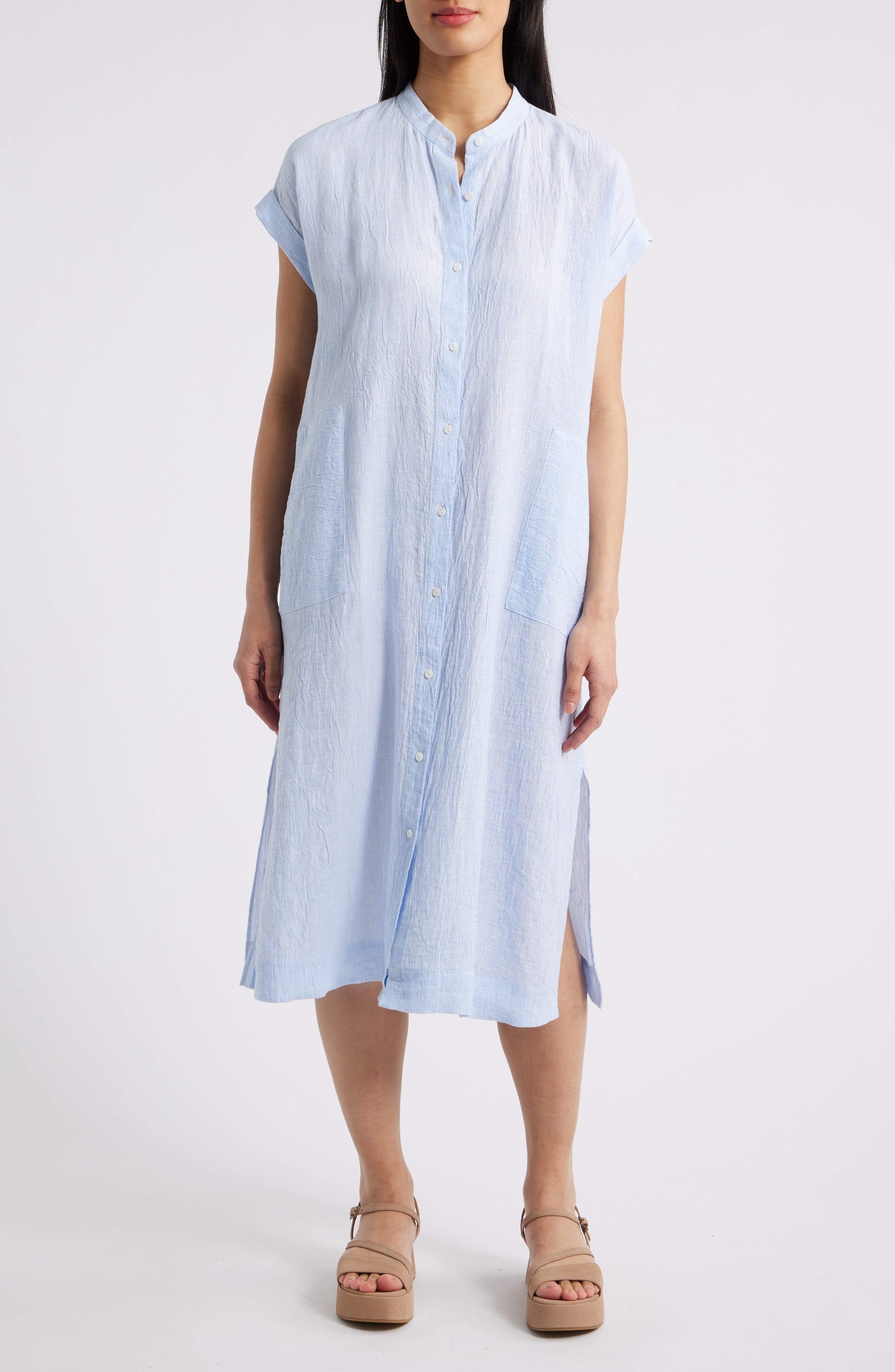 Eileen Fisher Short Sleeve Organic Linen Shift Dress