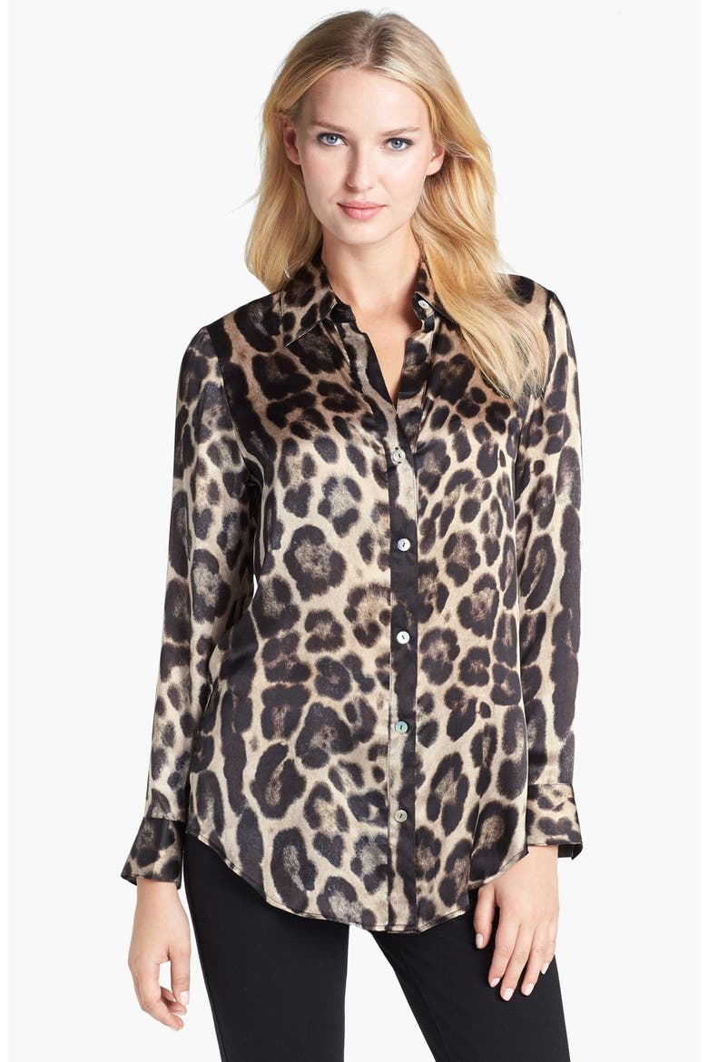 Animal Print Silk Blouse, Main, color, LEOPARD MULTI