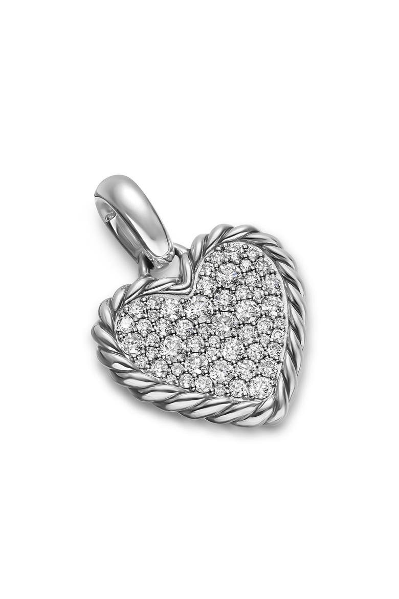 Cable Pavé Heart Amulet in Sterling Silver with Diamonds, Main, color, SILVER PAVE