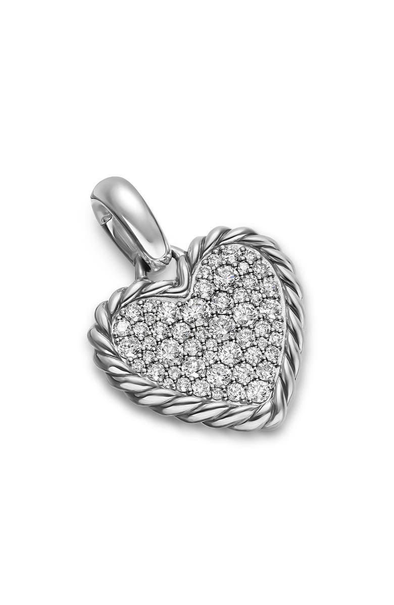 David Yurman Cable Pavé Heart Amulet in Sterling Silver with Diamonds, Main, color, Silver Pave