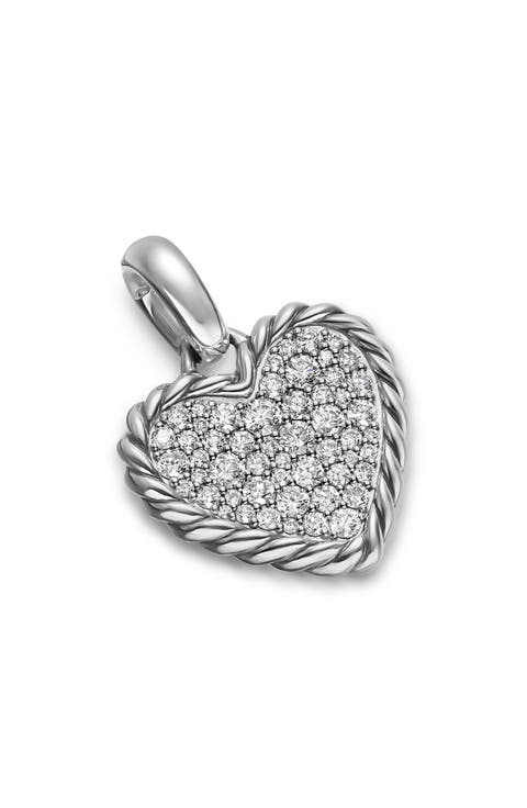 Cable Pavé Heart Amulet in Sterling Silver with Diamonds