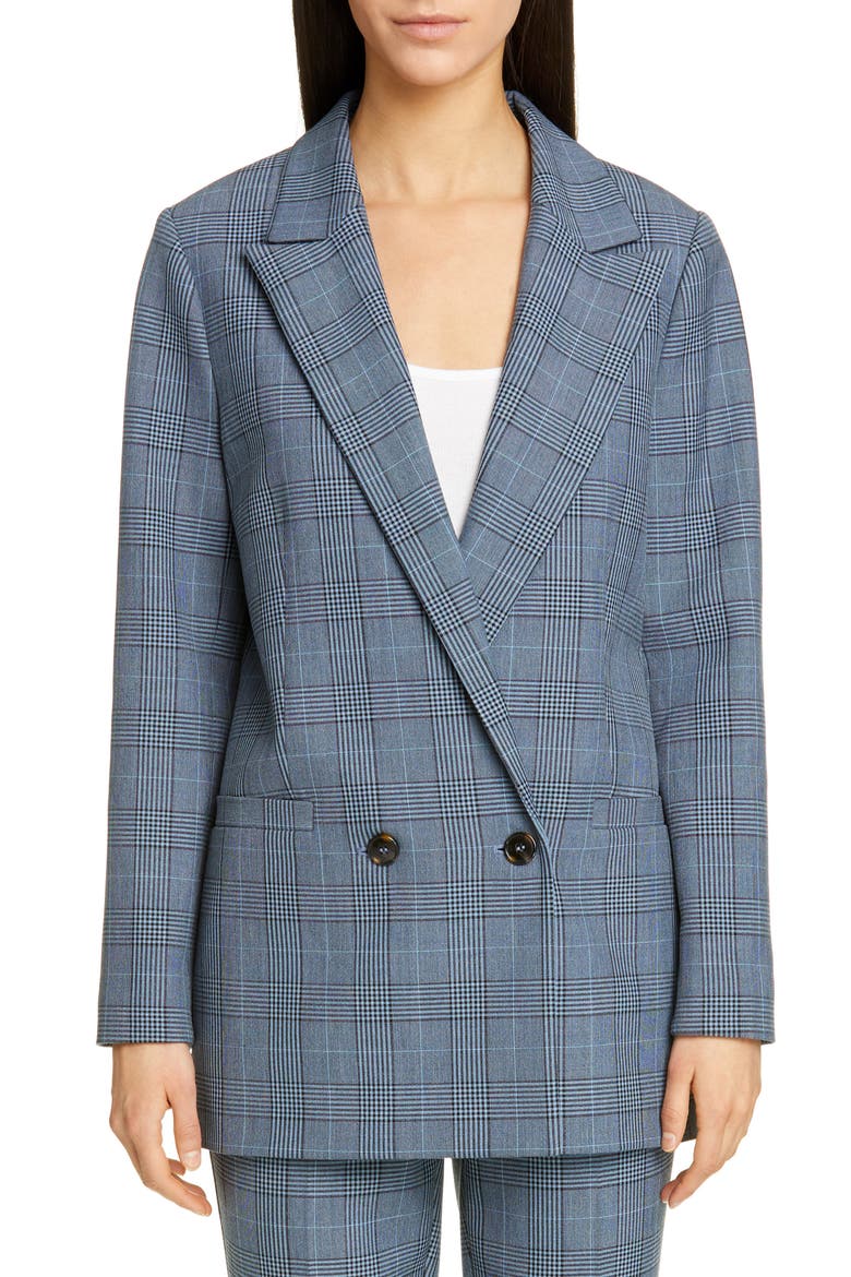 Double Breasted Plaid Suiting Blazer, Main, color, FOREVER BLUE