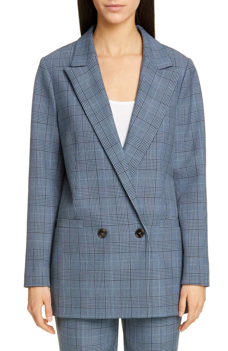 Ganni Double Breasted Plaid Suiting Blazer, Main, color,