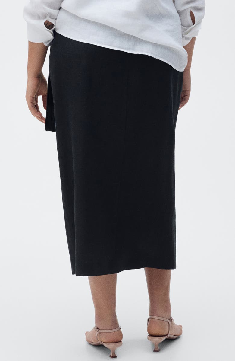 MANGO Side Tie Linen Wrap Skirt, Alternate, color, Black