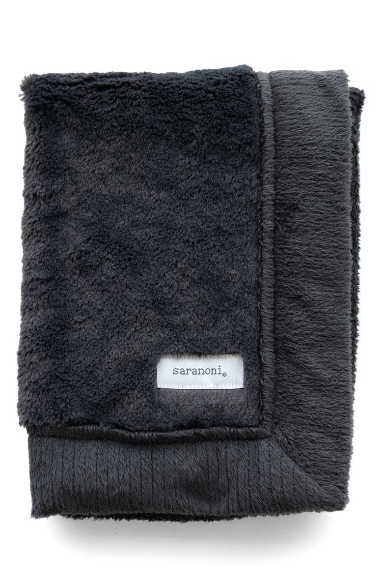 SARANONI Lush Mini Faux Fur Receiving Blanket, Main, color, Charcoal
