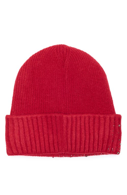 Nanette Lepore Rhinestone Cuffed Knit Beanie In Red