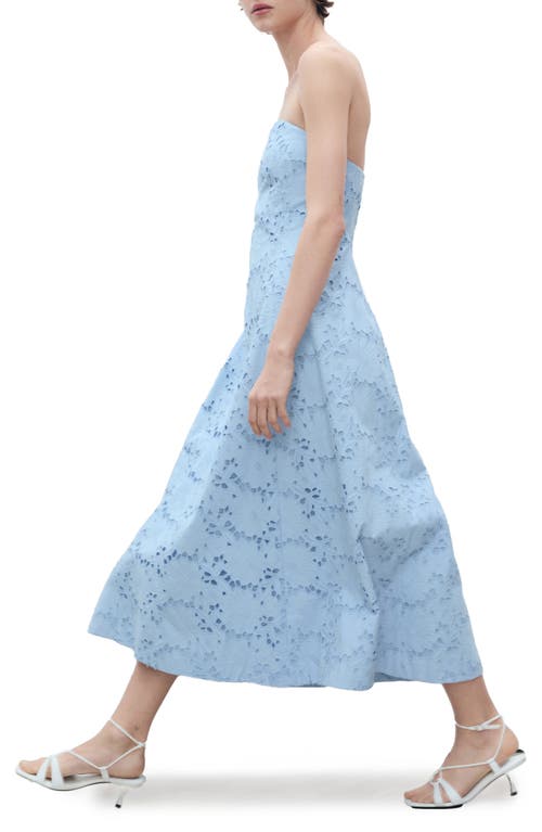 Mango Sky Embroidered Strapless Cotton Sundress