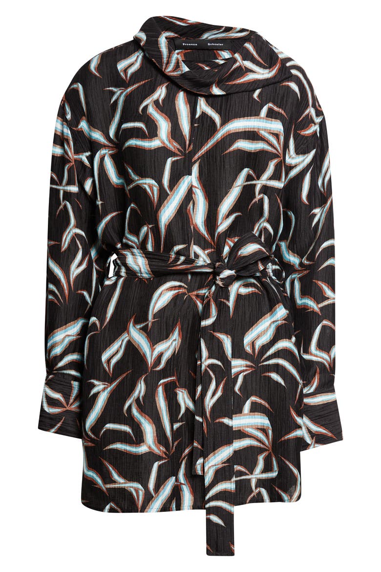 Lalia Floral Long Sleeve Linen & Silk Matelassé Shirtdress, Alternate, color, BLACK MULTI