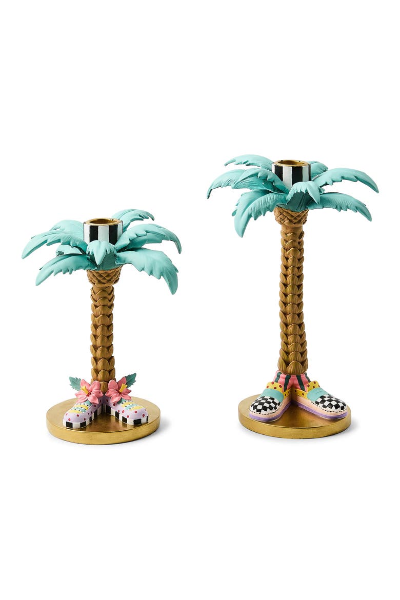 Set of 2 Patience Brewster Palm Tree Candleholders, Main, color, GOLD