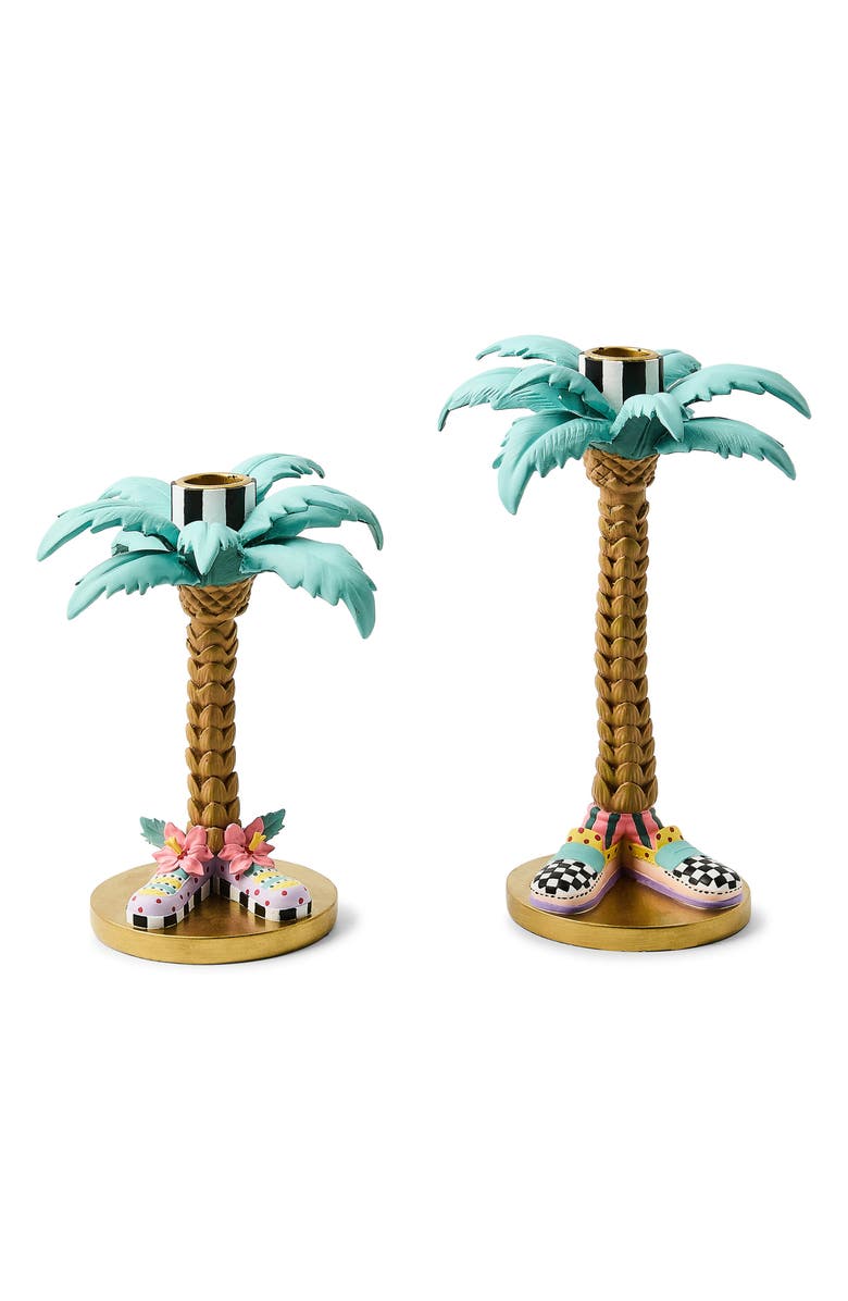 MACKENZIE CHILDS Set of 2 Patience Brewster Palm Tree Candleholders, Main, color, Gold