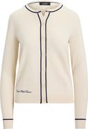 Lauren Ralph Lauren Contrast Trim Cotton Blenbd Cardigan