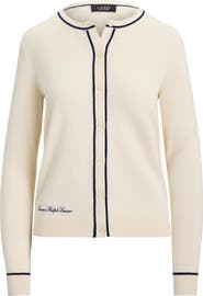 Lauren Ralph Lauren Contrast Trim Cotton Blend Cardigan