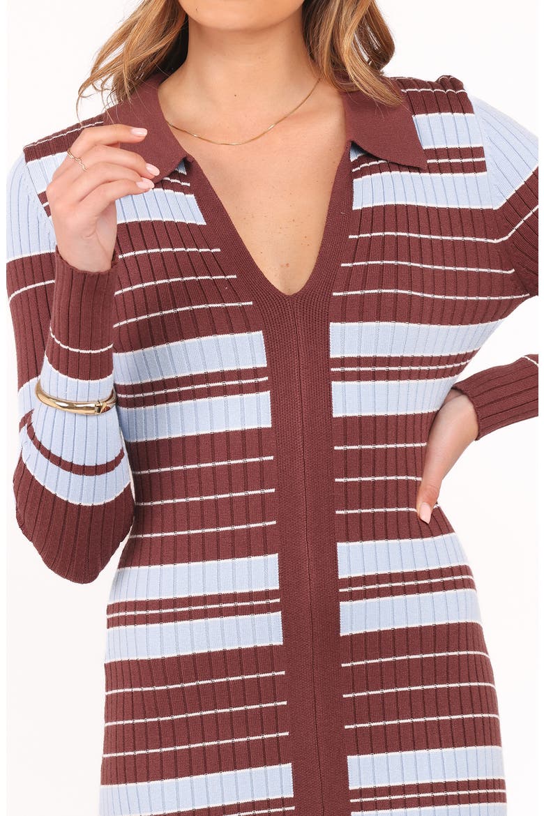 Eliana Stripe Long Sleeve Rib Maxi Dress, Alternate, color, BROWN BLUE STRIPE