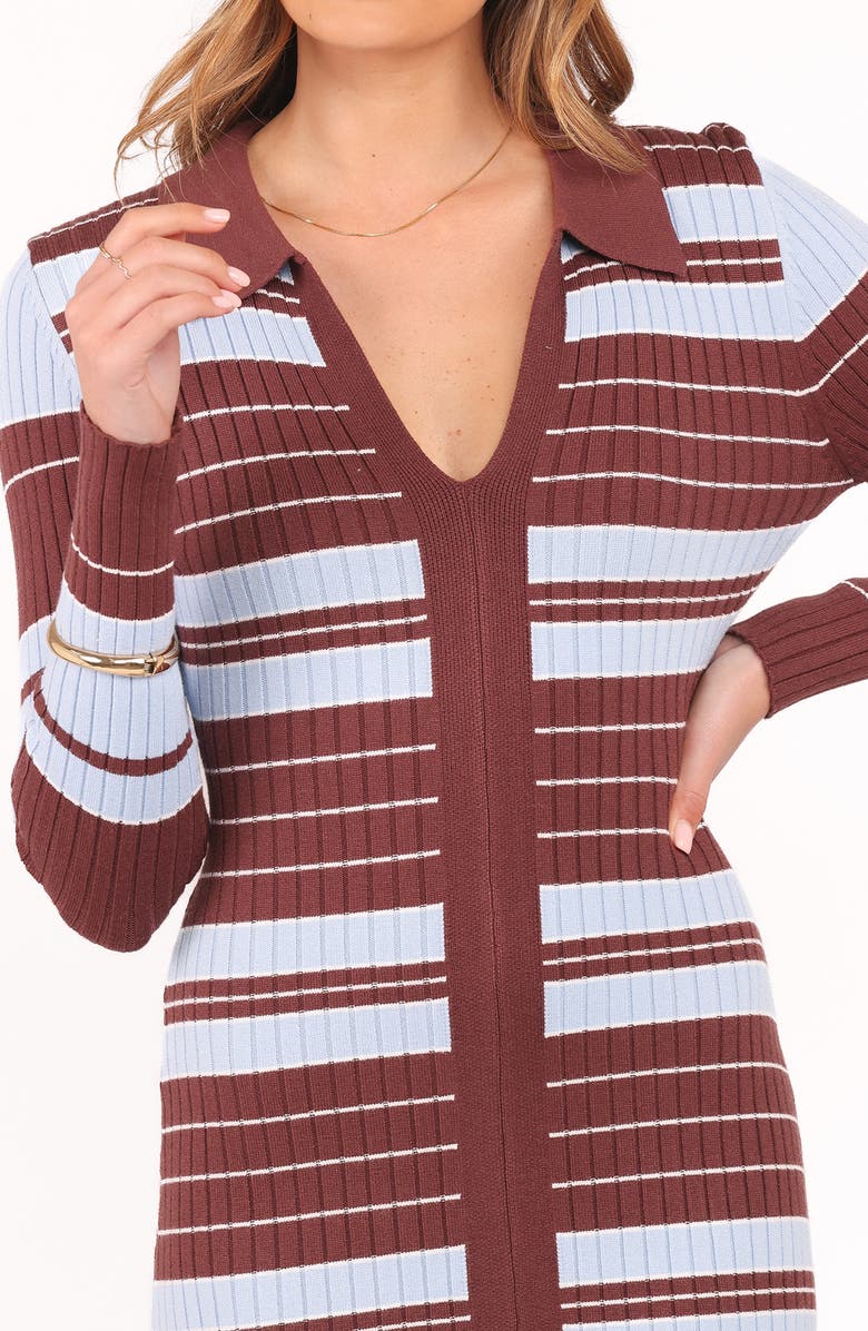 Petal & Pup Eliana Stripe Long Sleeve Rib Maxi Dress, Alternate, color, Brown Blue Stripe