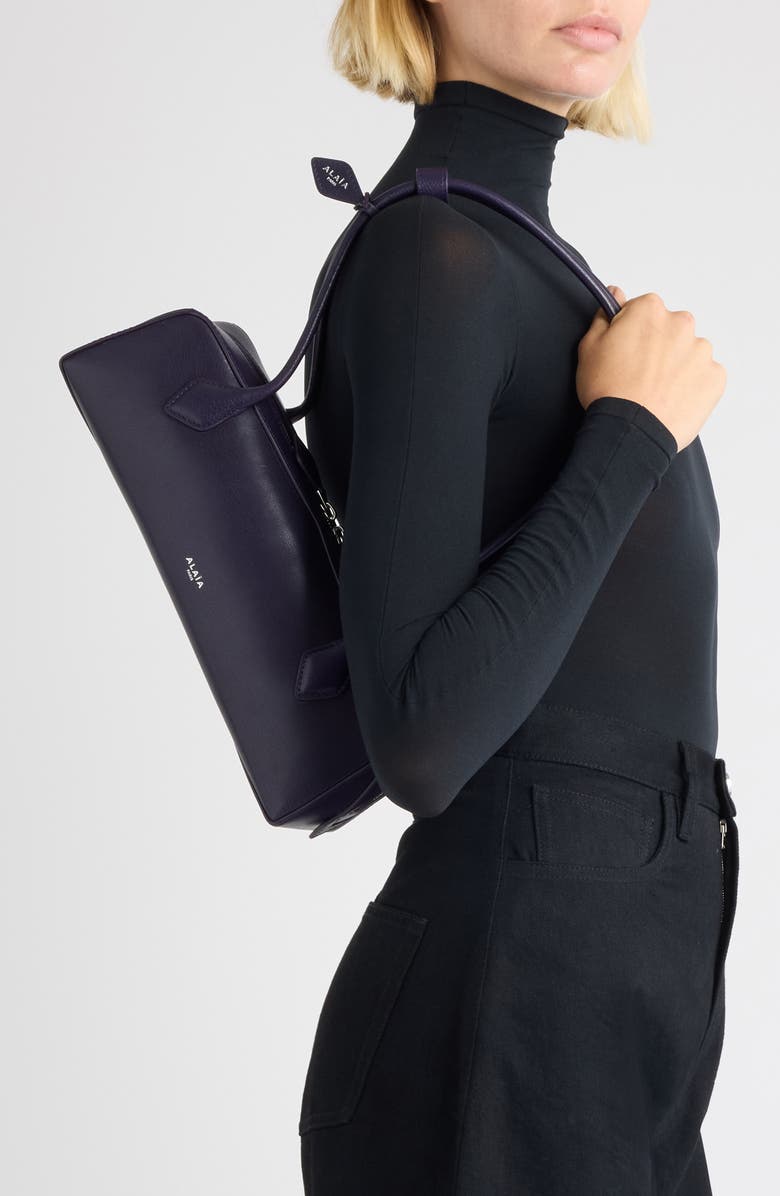 Alaïa Le Teckel Medium Shoulder Bag, Alternate, color, Aubergine