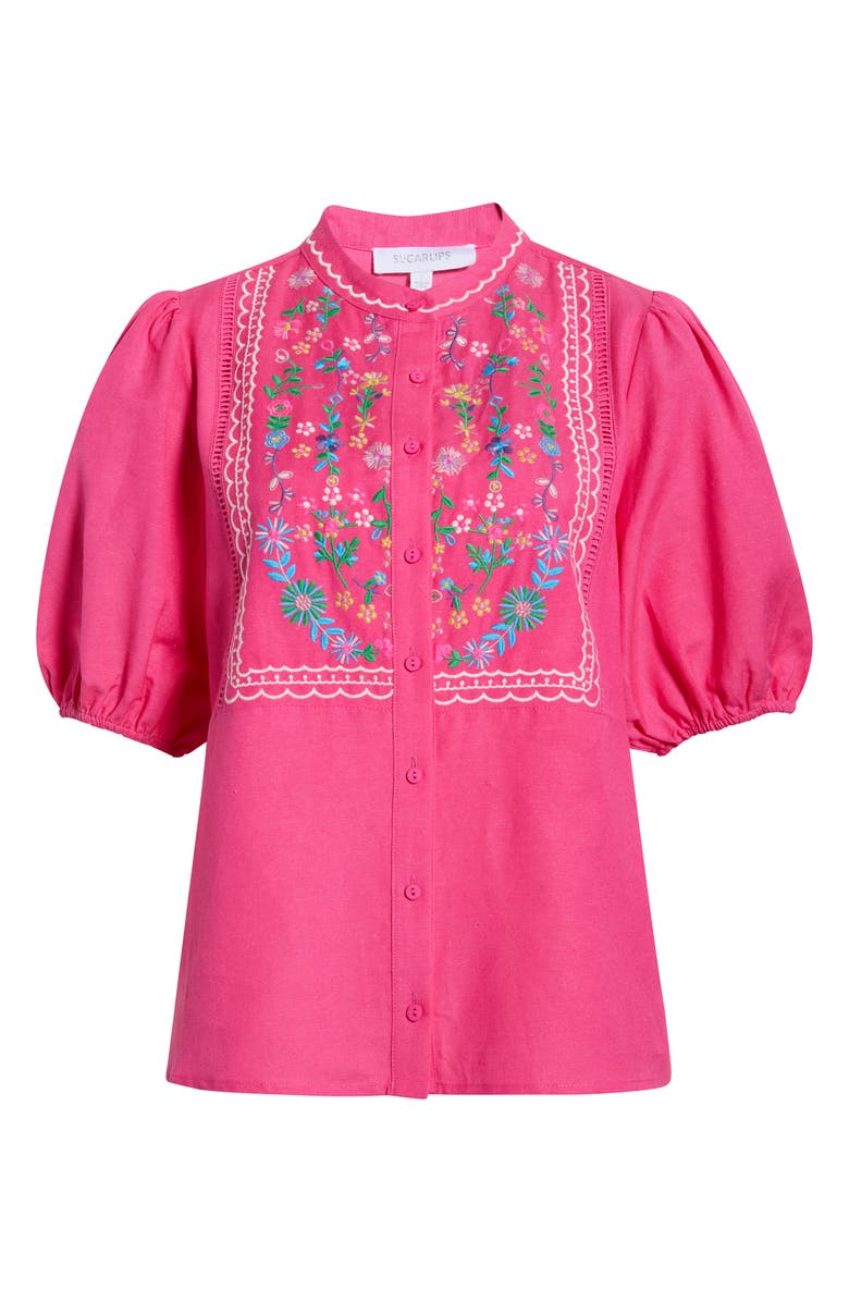 SUGARLIPS Kenedy Embroidered Puff Sleeve Top, Main, color, Fuchsia