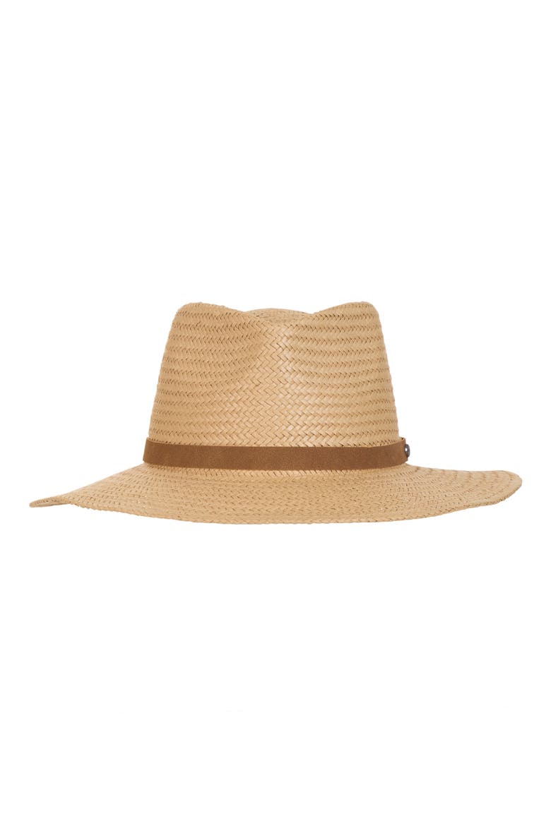 Wide Brim Straw Fedora Hat, Main, color, CAMEL