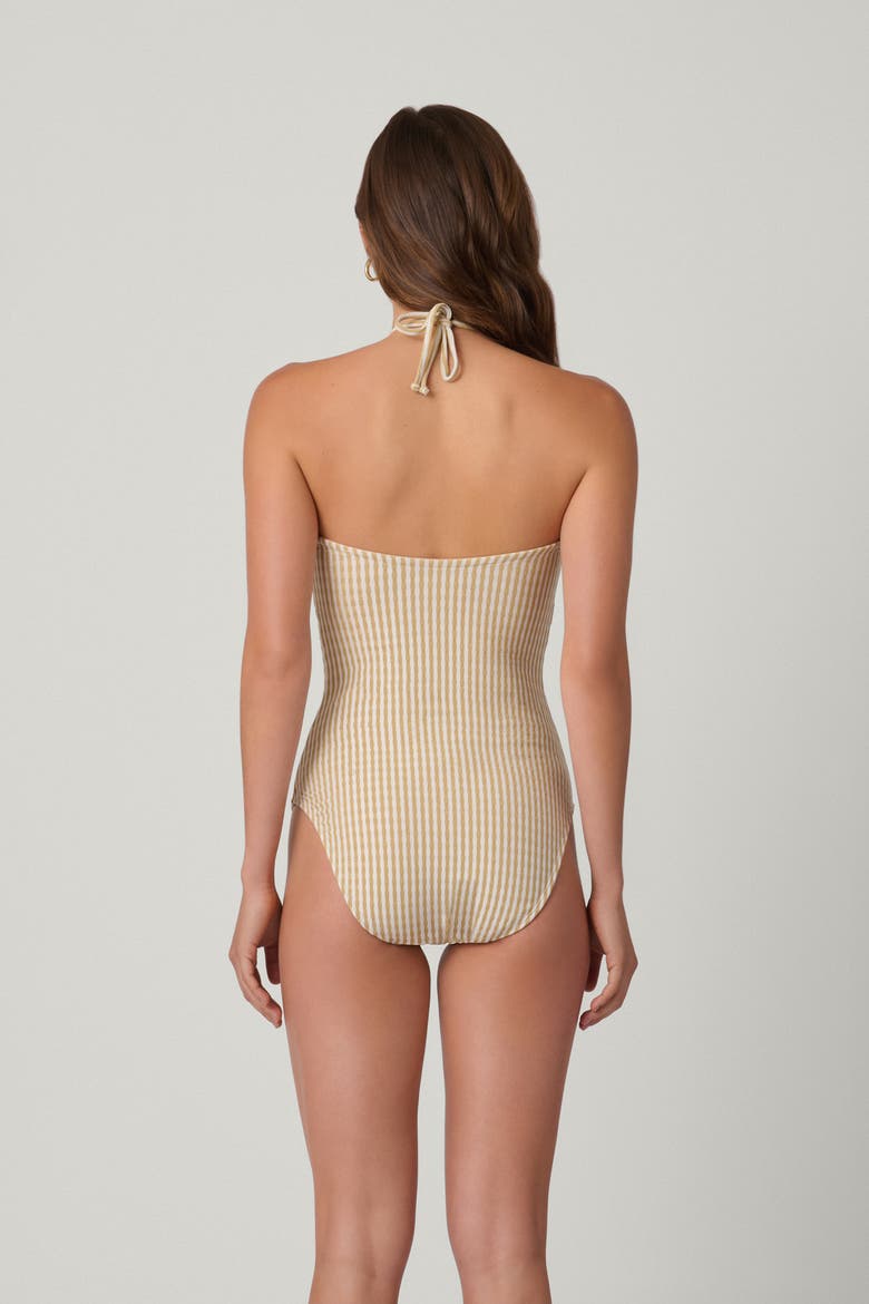 Metallic Seersucker Cinched Bandeau One Piece, Alternate, color, Multi