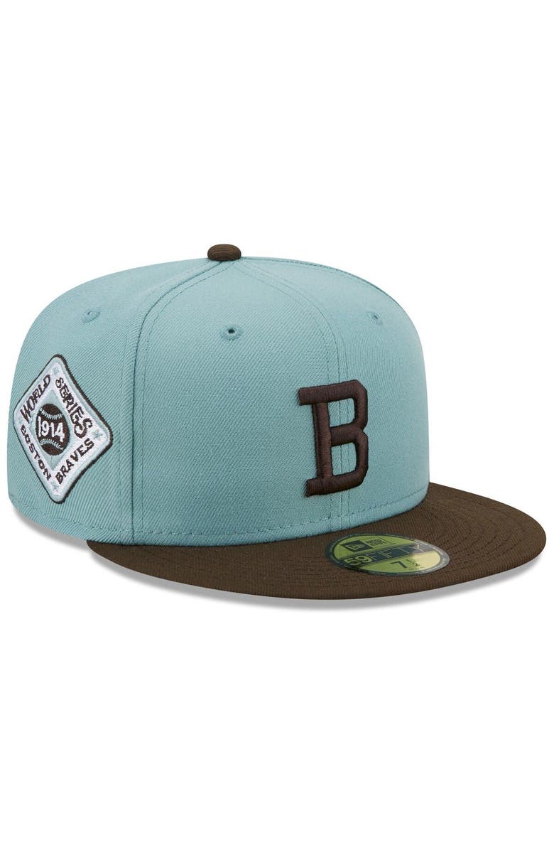 New Era Men's New Era Light Blue/Brown Boston Braves Cooperstown Collection 1914 World Series Beach Kiss 59FIFTY Fitted Hat, Main, color, 