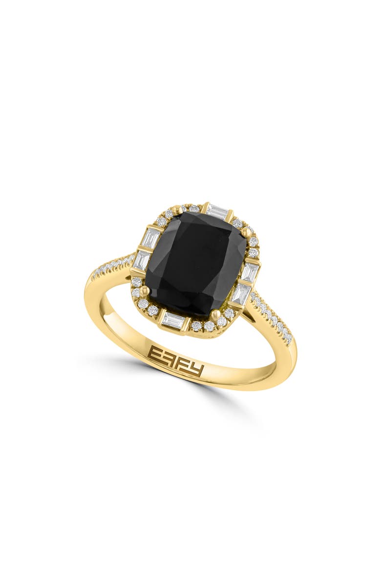 EFFY 14K Yellow Gold Onyx & Diamond Halo Ring - 0.23 ct., Main, color, 