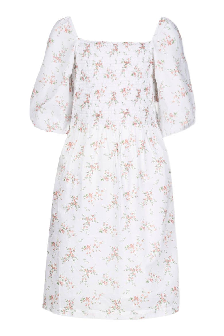 Women's Organic Smocked Bubble Sleeve Dress, Alternate, color, Pink and Green Bouquet Floral