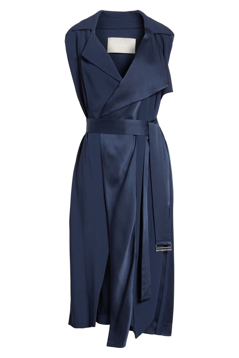Crepe Back Satin Belted Wrap Dress, Alternate, color, NAVY