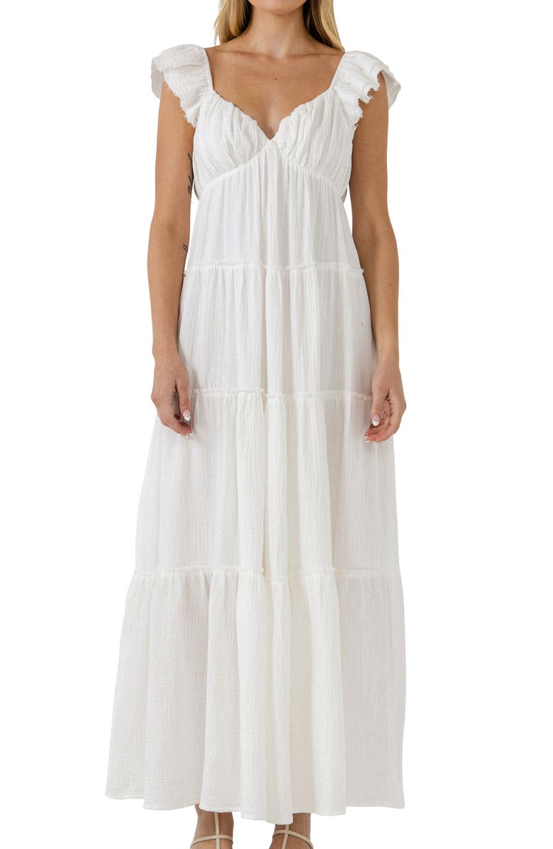 Free the Roses Sweetheart Neck Cotton Gauze Tiered Maxi Dress, Main, color, 