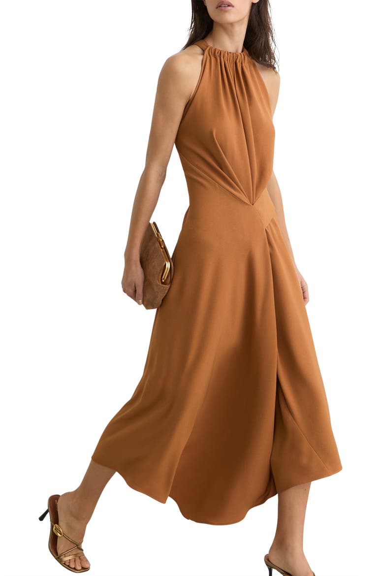 Maeve Asymmetric Sleeveless Midi Dress, Alternate, color, RUST ORANGE