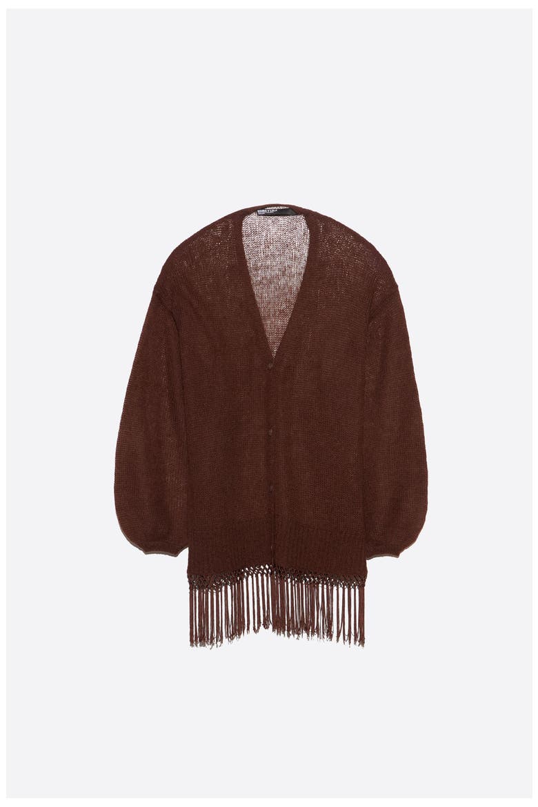 Long Fringed Cardigan, Alternate, color, BROWN
