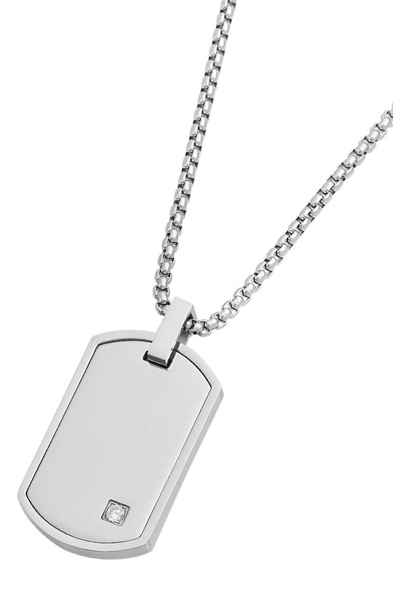 GEOFFREY BEENE Men's Stainless Steel Cubic Zirconia Dog Tag Pendant Necklace, Alternate, color, Silver