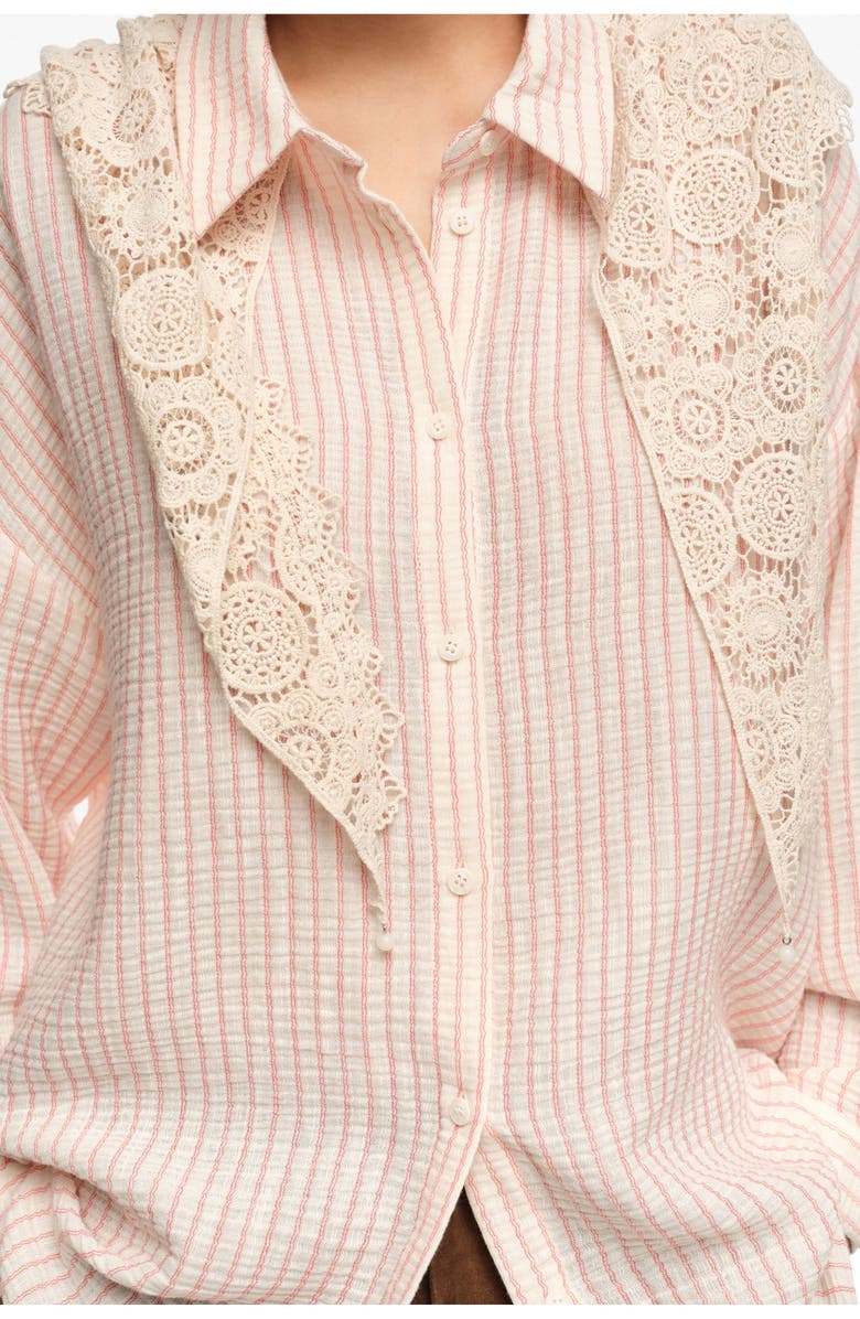 Bimba y Lola Cotton Shirt with Crochet Scarf Detail, Alternate, color, Off White