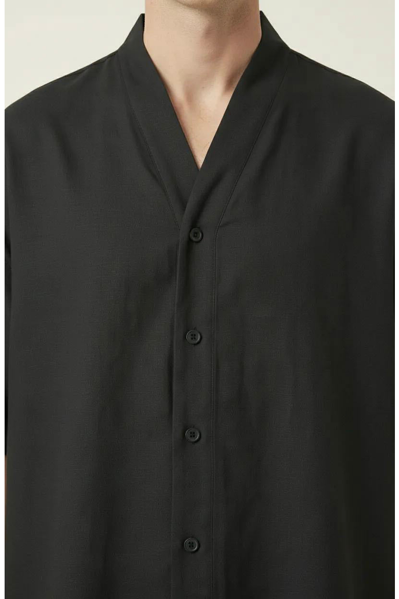 Band Collar Cotton Shirt, Alternate, color, Black