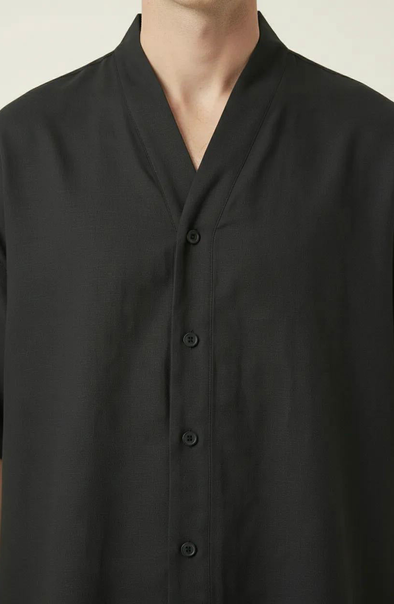 Modenaire Band Collar Cotton Shirt, Alternate, color, Black