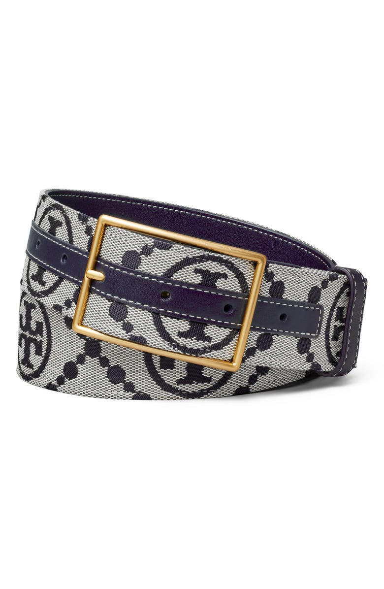 Tory Burch T Monogram Jacquard & Leather Belt, Main, color, 