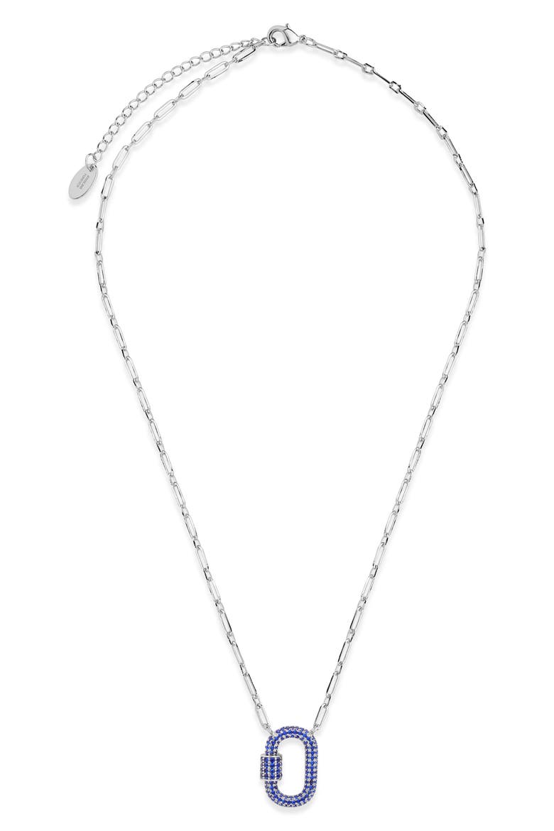 Pavé Cubic Zirconia Carabiner Lock Pendant Necklace, Main, color, SILVER