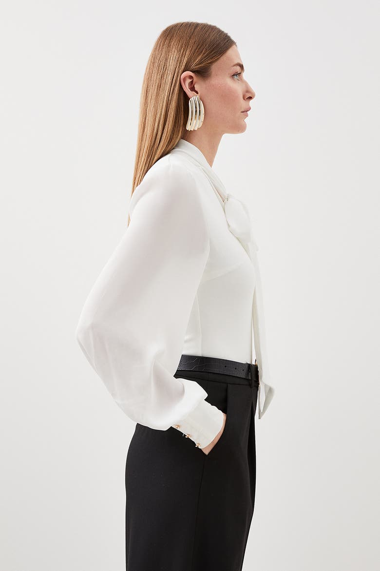 Tie Neck Long Sleeve Bodysuit, Alternate, color, Ivory