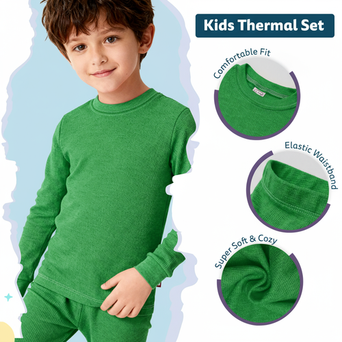 City Threads Boys Soft & Cozy Thermal Long Johns 2-piece Set In Green