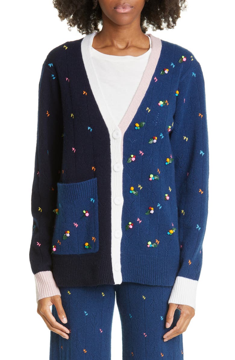 YanYan Rosie Colorblock Lambswool Pointelle Cardigan, Main, color, 