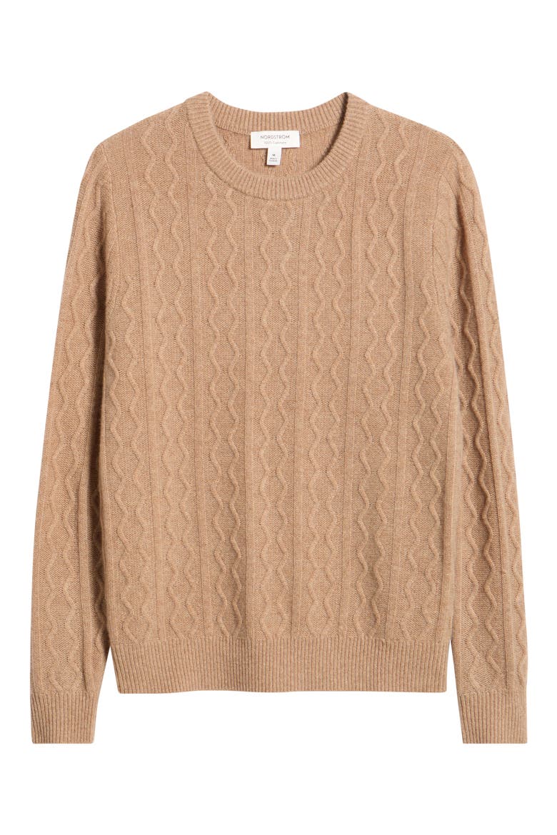 Cable Knit Cashmere Crewneck Sweater, Alternate, color, TAN GAZELLE HEATHER