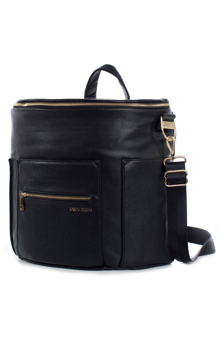The Original Convertible Water Resistant Faux Leather Diaper Bag, Alternate, color, BLACK
