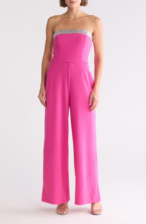 Rhinestone Trim Wide Leg Jumpsuit