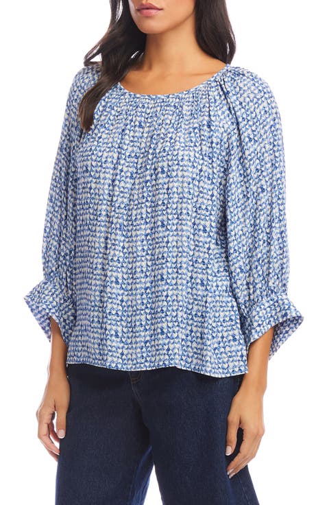 Heart Print Blouson Sleeve Top (Regular & Petite)