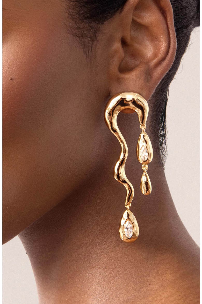 Melting Metal Drop Earrings, Alternate, color, GOLD